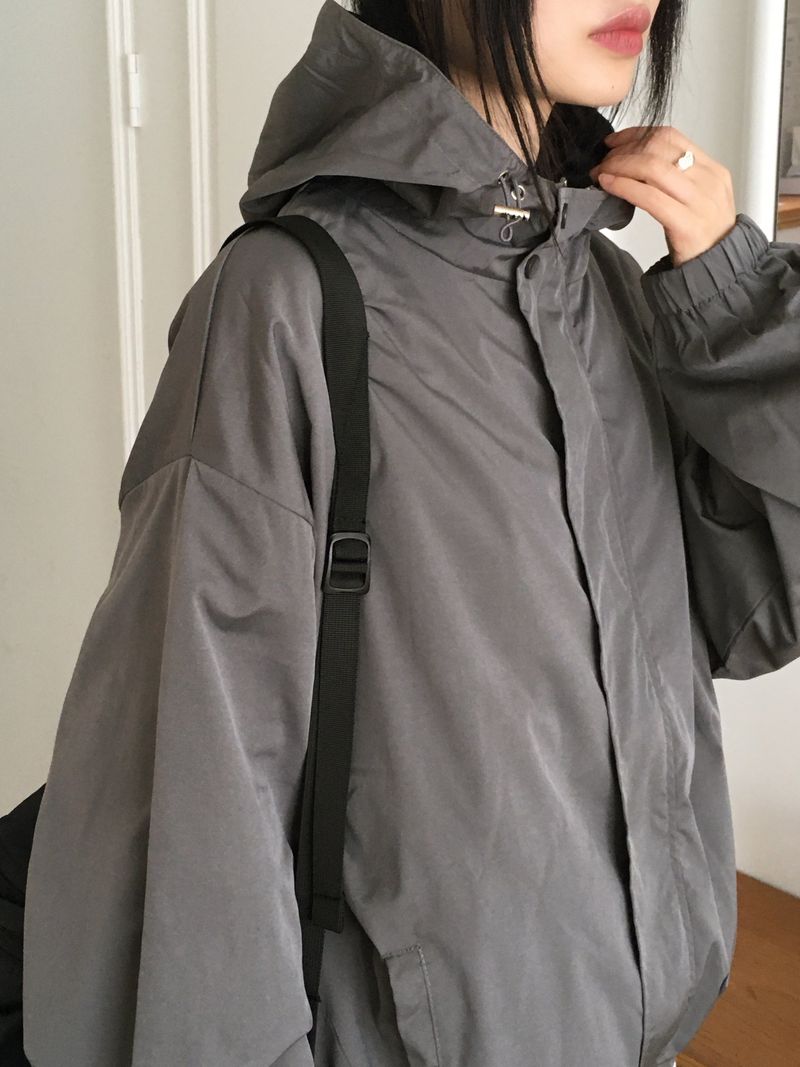 Linick high neck hooded nylon two-way zip-up