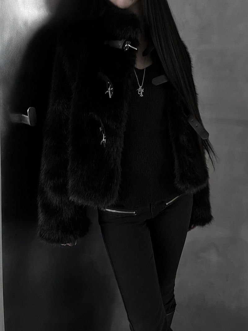 black buckle fur jacket