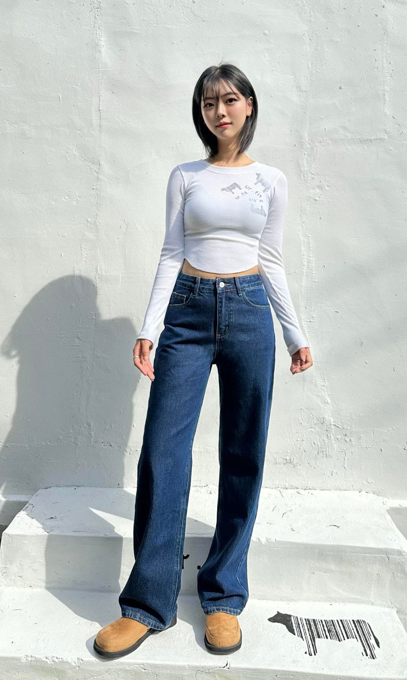 SEMI WIDE DARK BLUE DENIM PANTS code 18306
