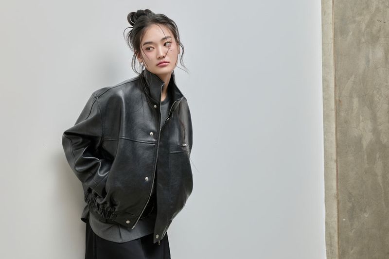 High-neck Leather Jacket_Black