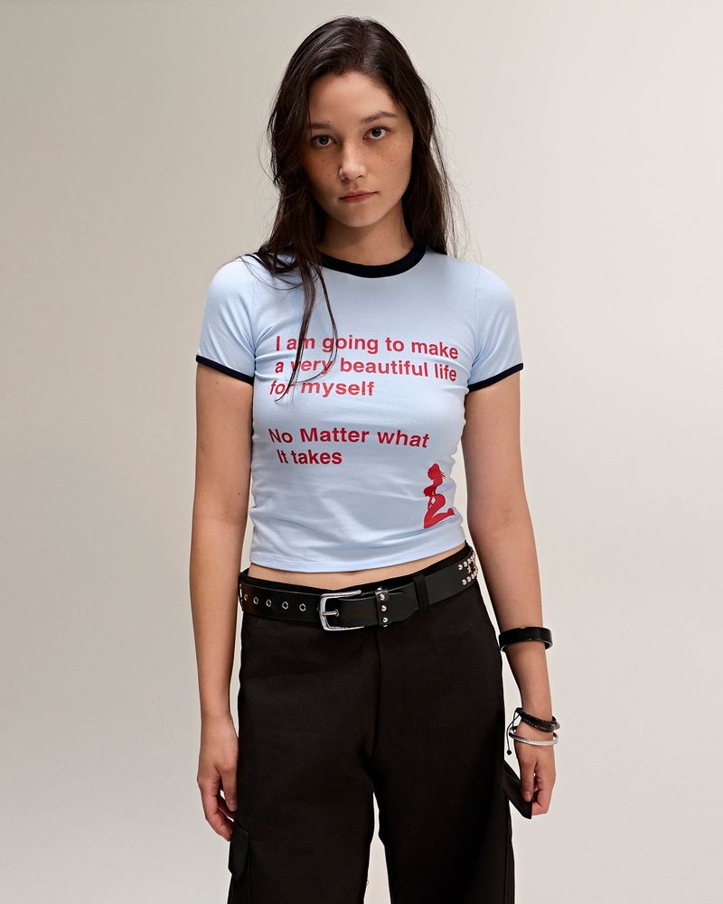 MNMPAIR（ミニマルペア）の「Beautiful Life Ringer Tee Blue（Tops）」