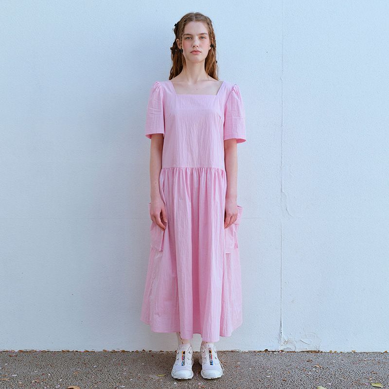 FUN FROM FUN(ファンフロムファン)の「 SQUARE NECK POCKET DRESS, PINK(Dresses)」