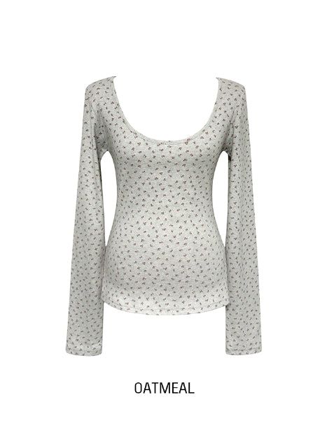 Titi Flower Deep U-Neck Long Sleeve