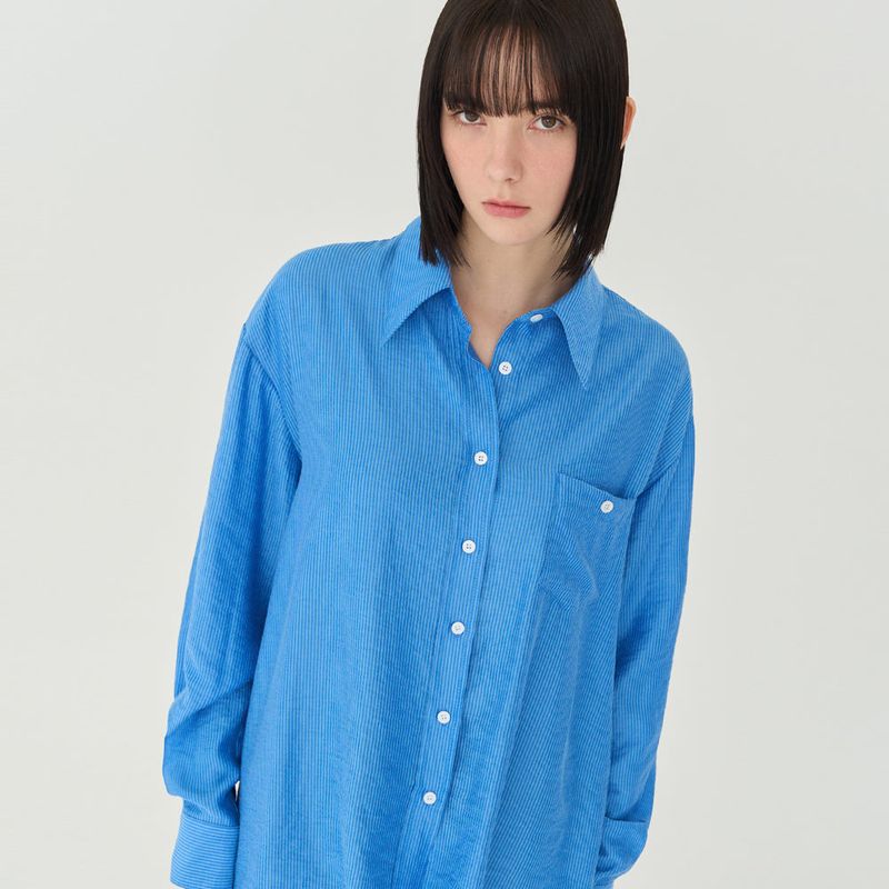 STRIPE OVER-FIT BUTTON SHIRT (BLUE)