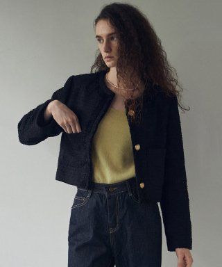 FRINGE TWEED JACKET_BLACK