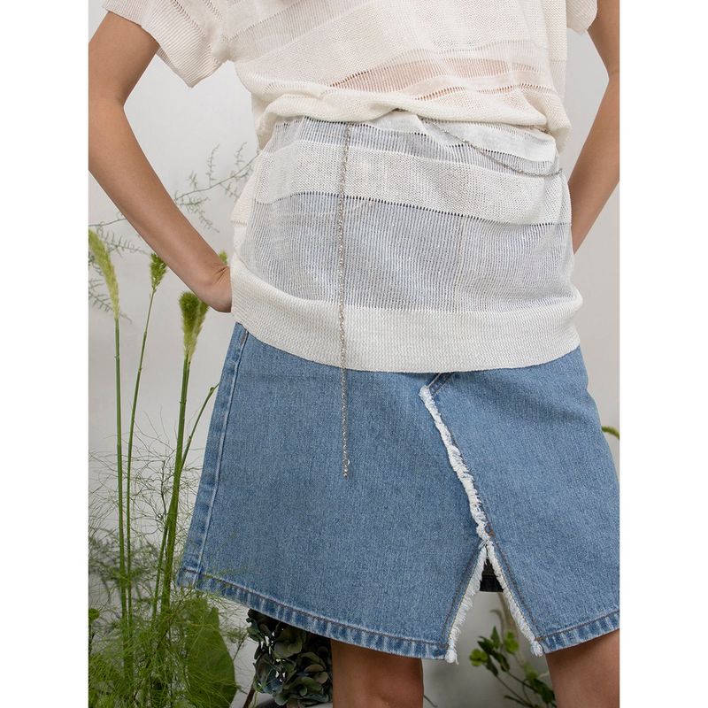LINEN STRIPE KNIT TOP - WHITE