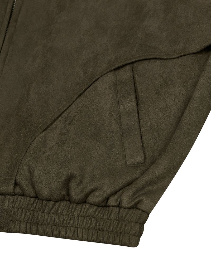 87-STAN027 [Vegan Suede] Curved Layer Bomber Suede Jacket Khaki