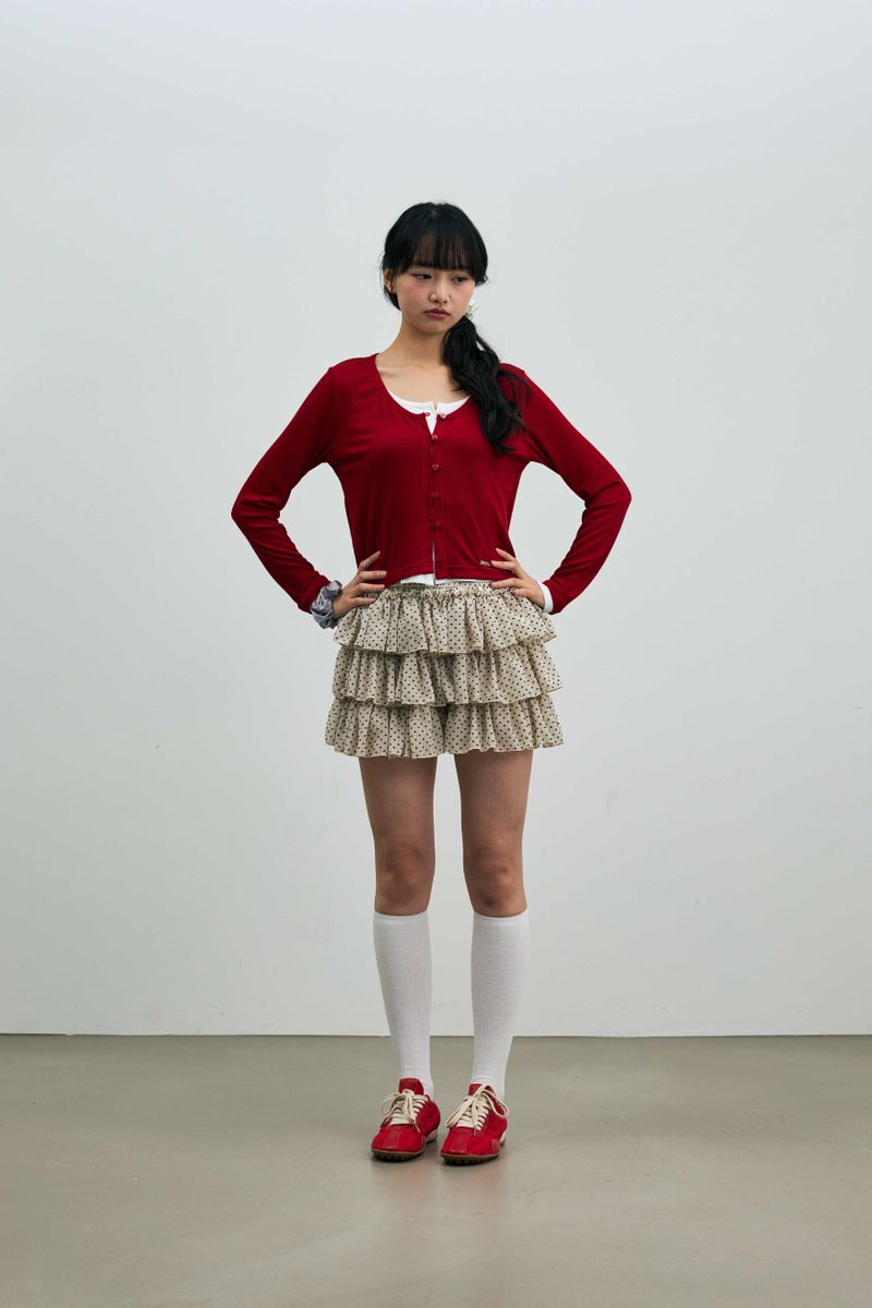LYLA LAYERED CARDIGAN / RED-WHITE