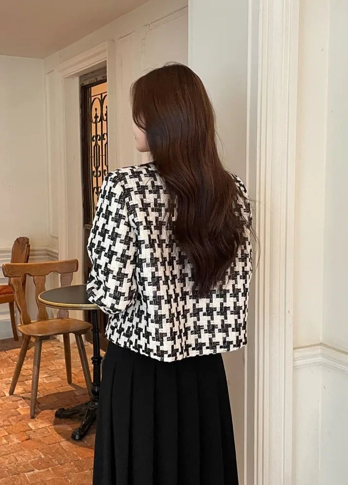Carson Round-Neck Check Tweed Jacket