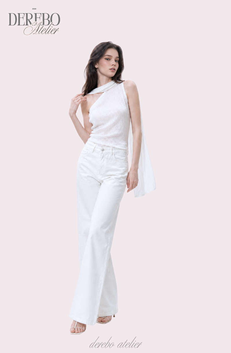 White Jane Scarf Unbalanced Blouse
