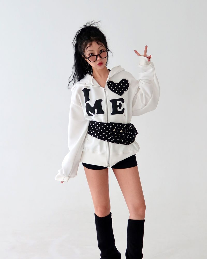 Heart patch oversized-fit hooded zip-up
