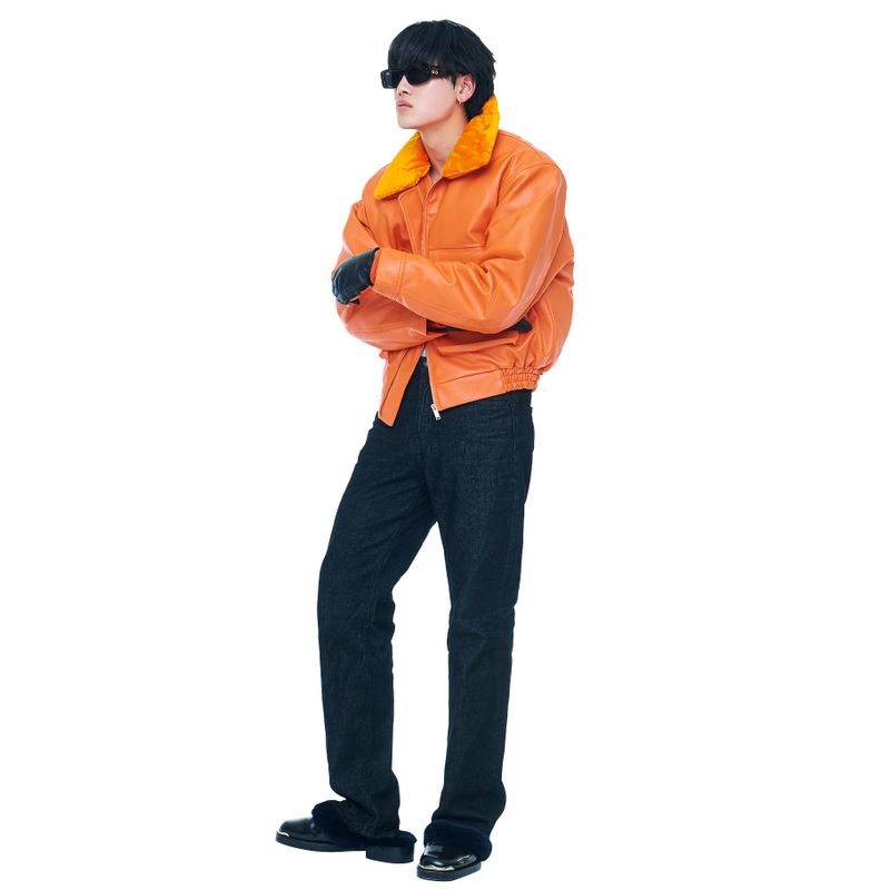 RIDERS LEATHER BOMBER ORANGE