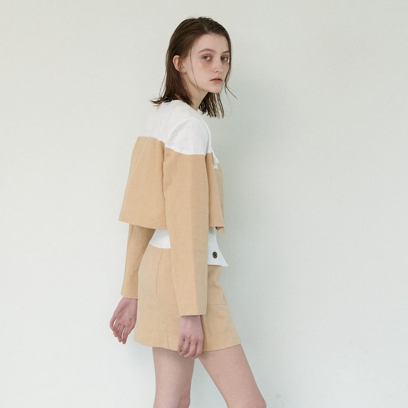  COLLOR MIXED JACKET, BEGIE