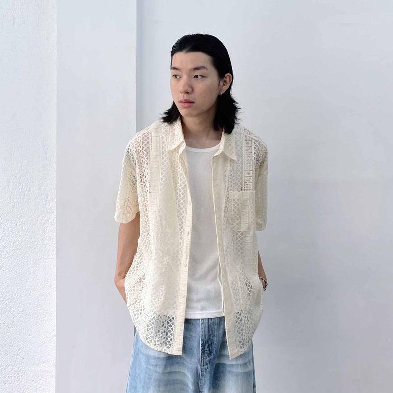 Hollow Knit Striped Shirt