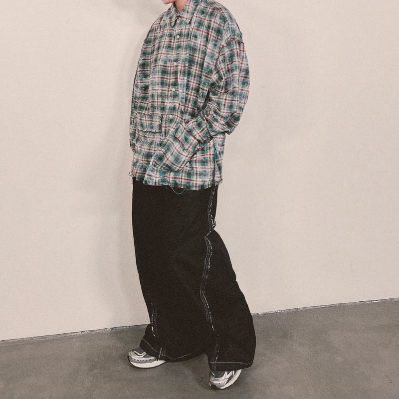 smoke wash check shirt_green