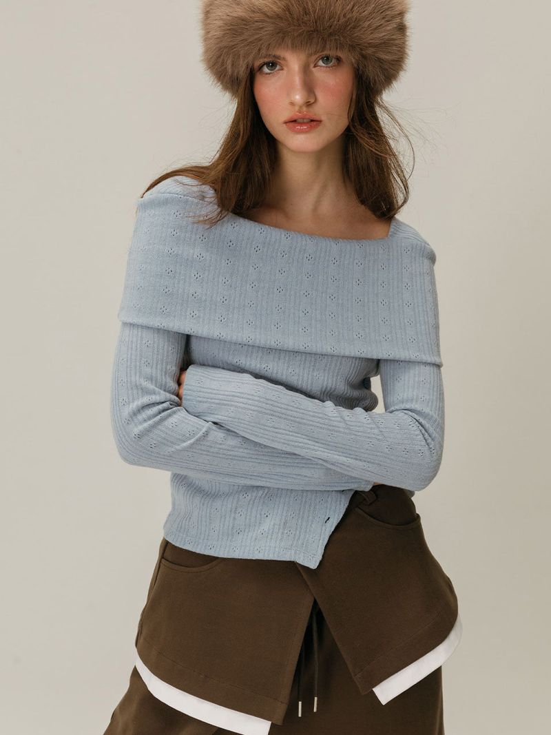 BUTTON OFF SHOULDER T-SHIRT / CHARCOAL