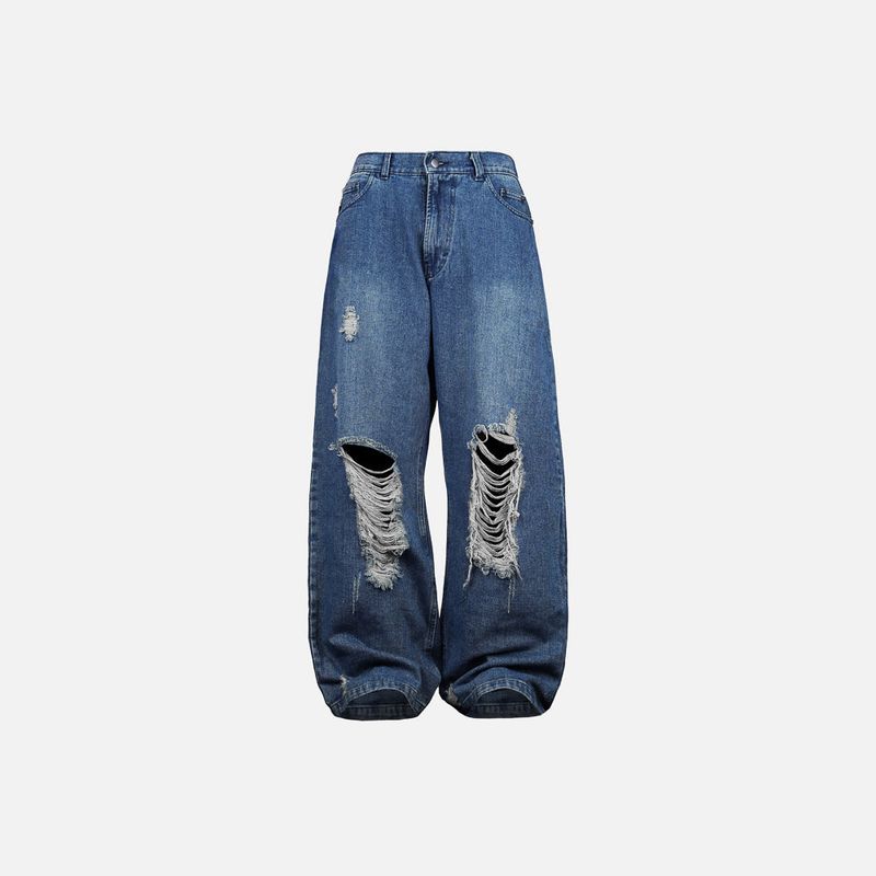 HIERARCHY STUDIOS ENE - Washed Blue Ripped Baggy Denim Jeans