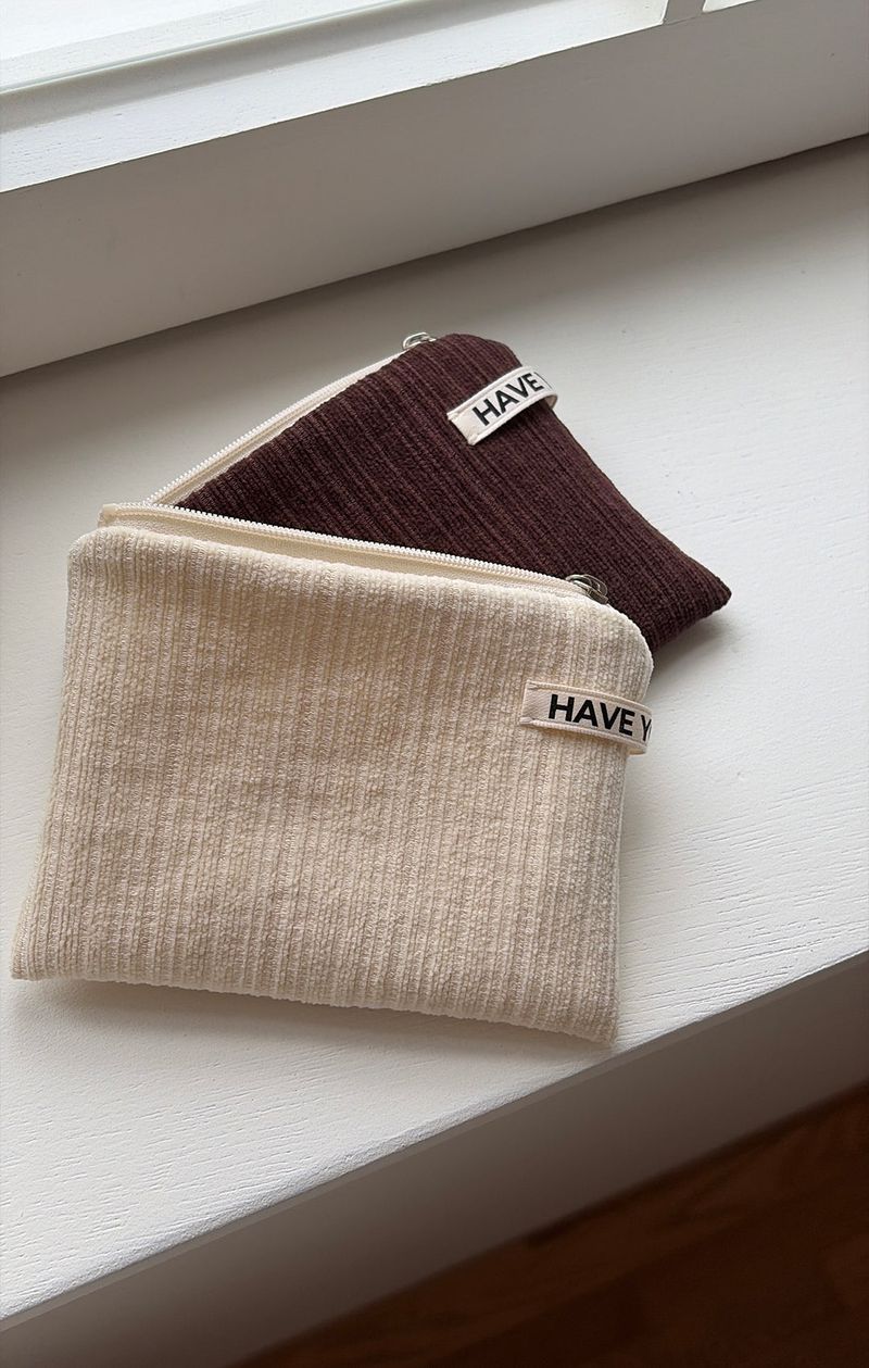 Corduroy flat pouch - cream , M size