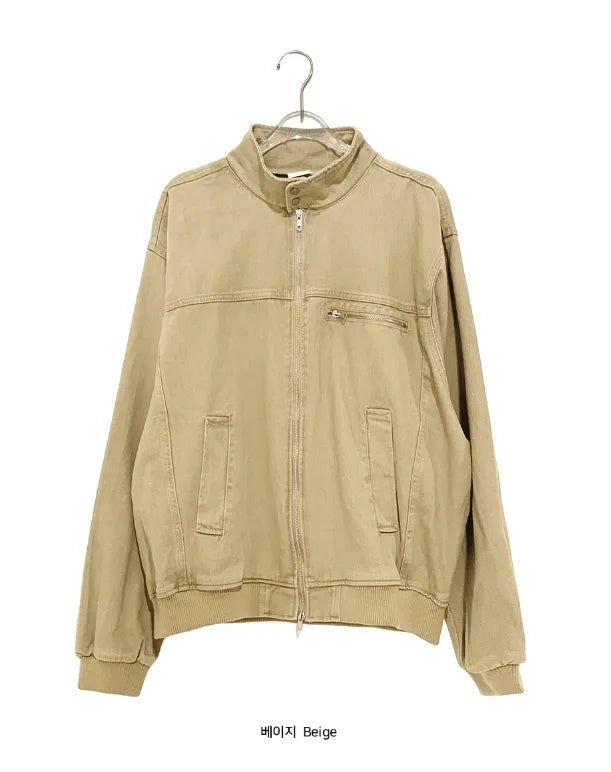 [unisex] Leare Two-Button Washing High-Neck Zip-Up Jacket