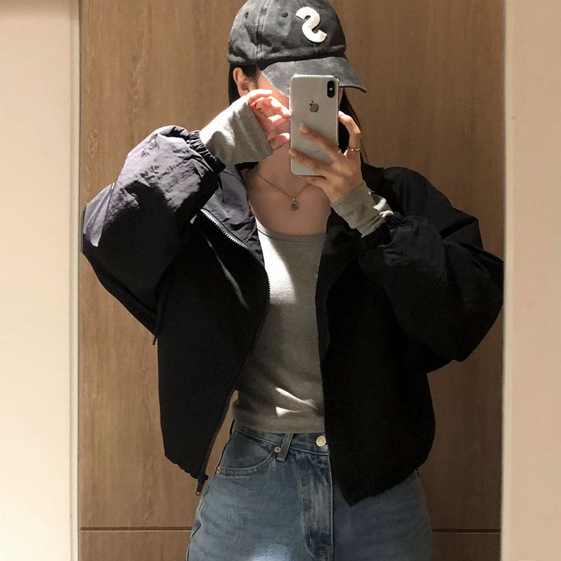 [BELLIDE MADE] Antler, high-neck crop windbreaker