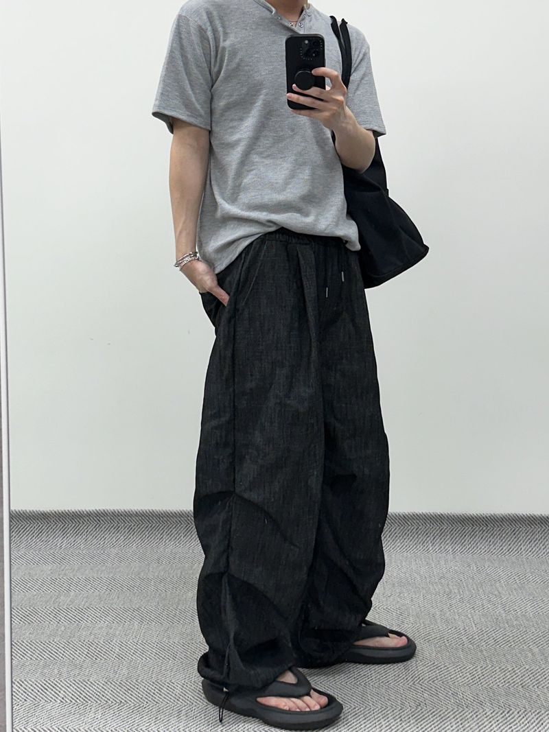 ワッフルヘンリーネックハーフTシャツ