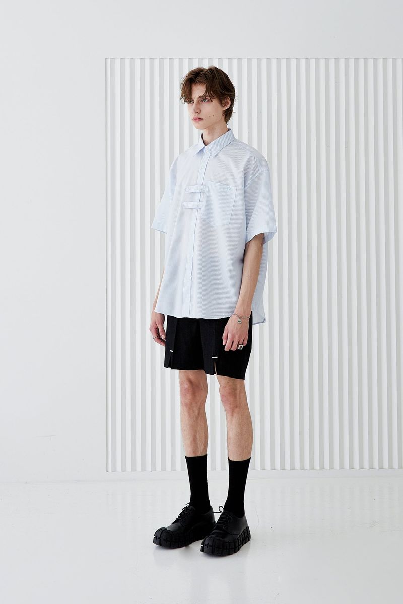 DOBLE HOLDER STRIPE HALF SHIRT SKY BLUE