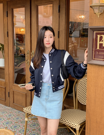 SHOPPERLAND(ショッパーランド)の「レザー配色スタジアムジャンパー (2color)(Jackets/Outerwear)」