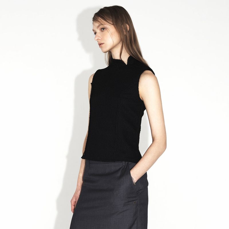 ULKIN（オルキン）の「[ULKIN] Stand Collar Tweed Sleeveless Top_Black（Tops）」