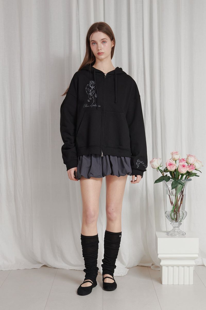 PAIN OR PLEASURE（ペインオアプレジャー）の「ROSE 2WAY HOOD ZIP UP black（Tops）」