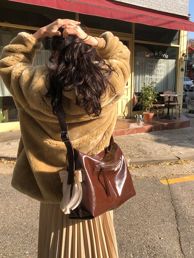 Pillow ribbon bag_chocolate brown
