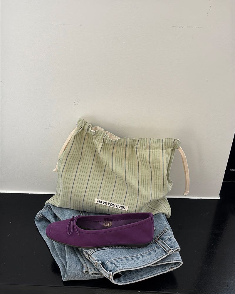 Pattern string pouch - mint stripe , M size