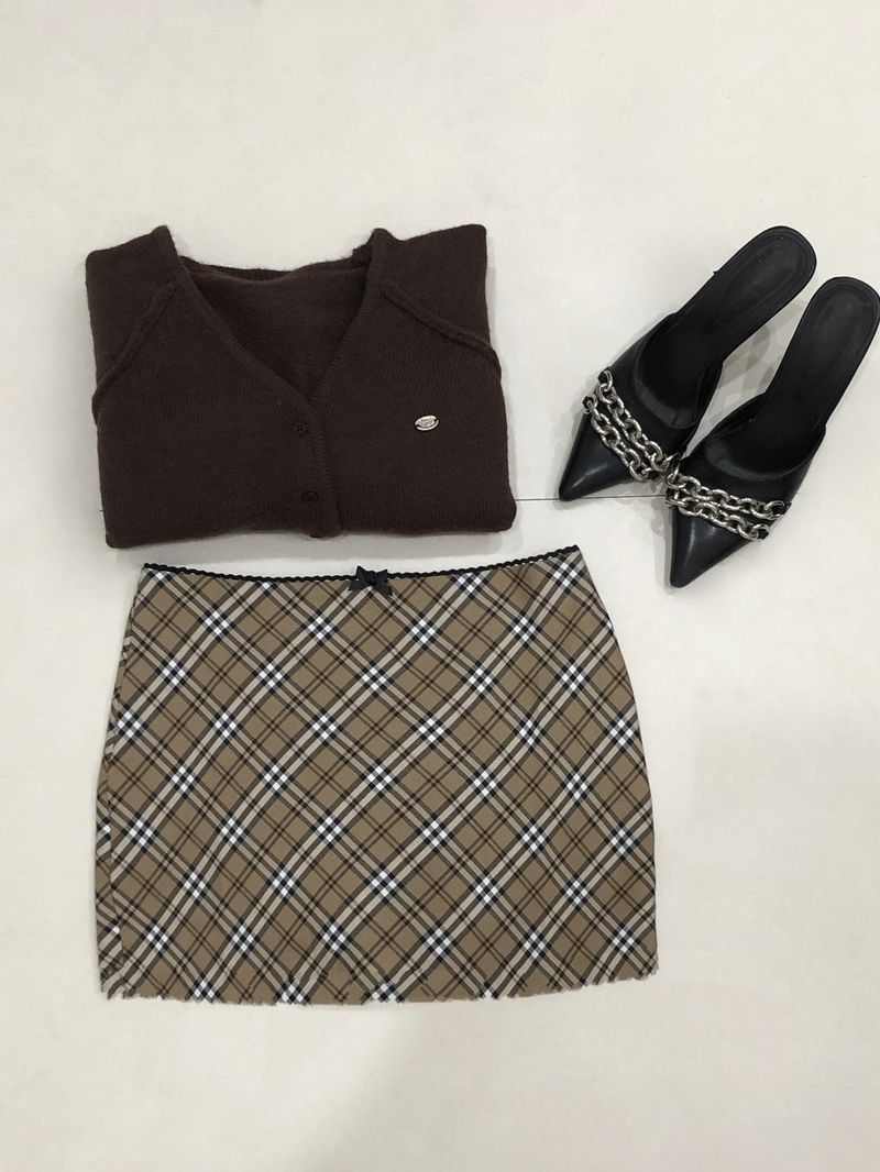 Brown Rose Preppy Skirt