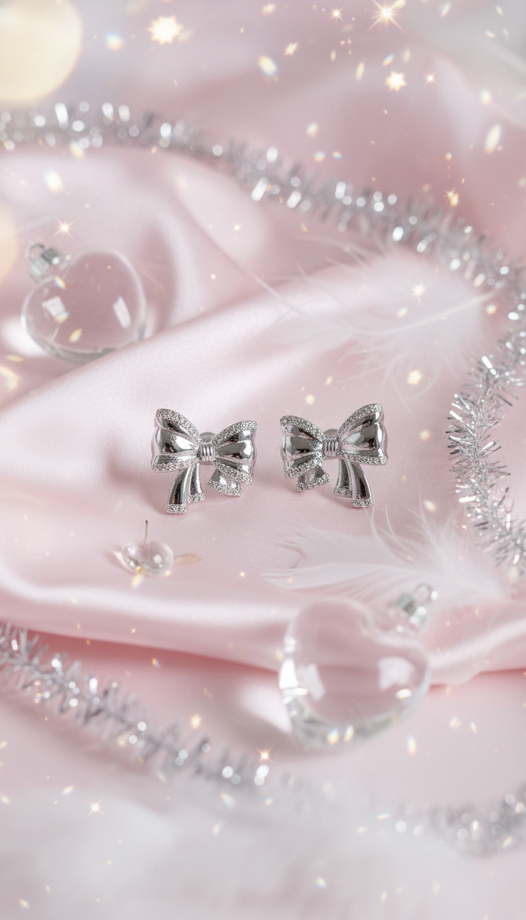 [ILLIT Wonhee Piercing] Puffy Ribbon Piercing - Silver Color