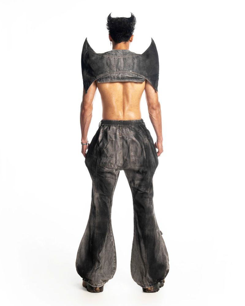 DARK SAGE DENIM FLARE PANTS