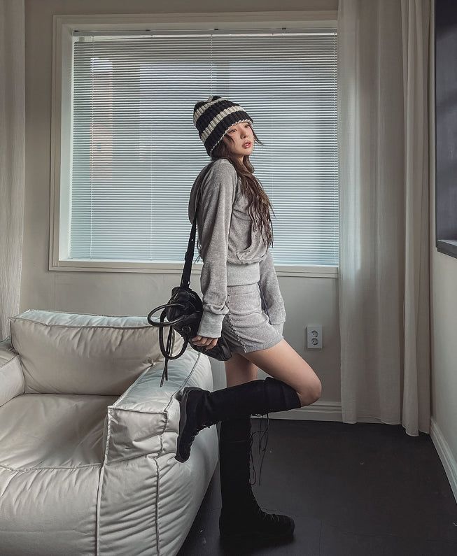 Pie Terry Stud Deep V Hoodie
