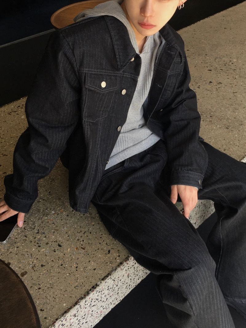 [SET] Aubert Non-Faded Wrap Denim Jacket 2C