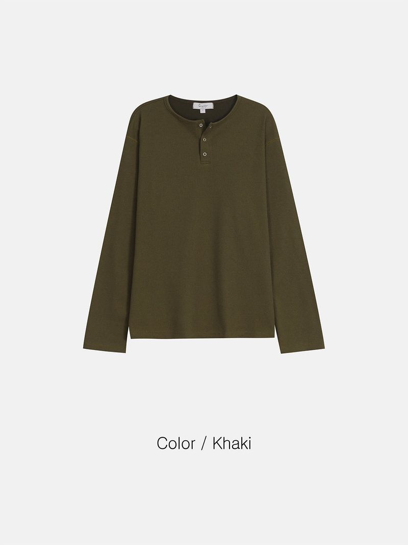 Waffle Henley neck long sleeve