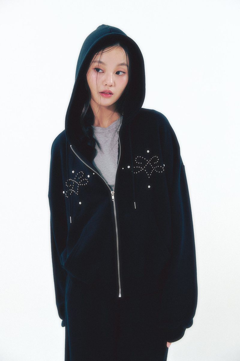 Pearl Hoodie Zip-Up Black