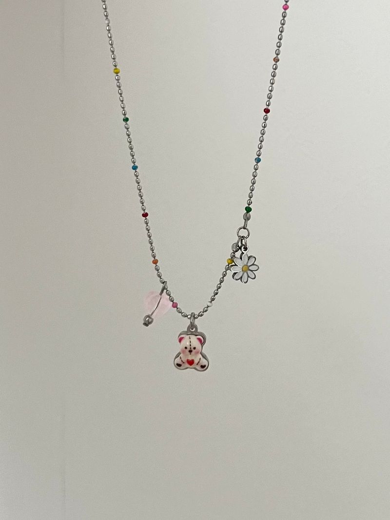 gom kitsch color beads daisy bear layered necklace