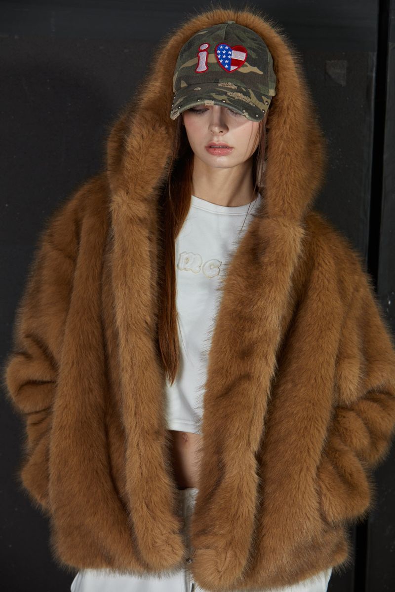 TWO TONE FUR JACKET -BROWN