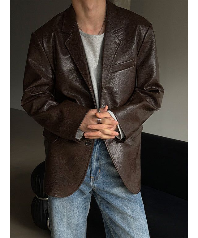 [F/W] Crack overfit leather blazer(2color)