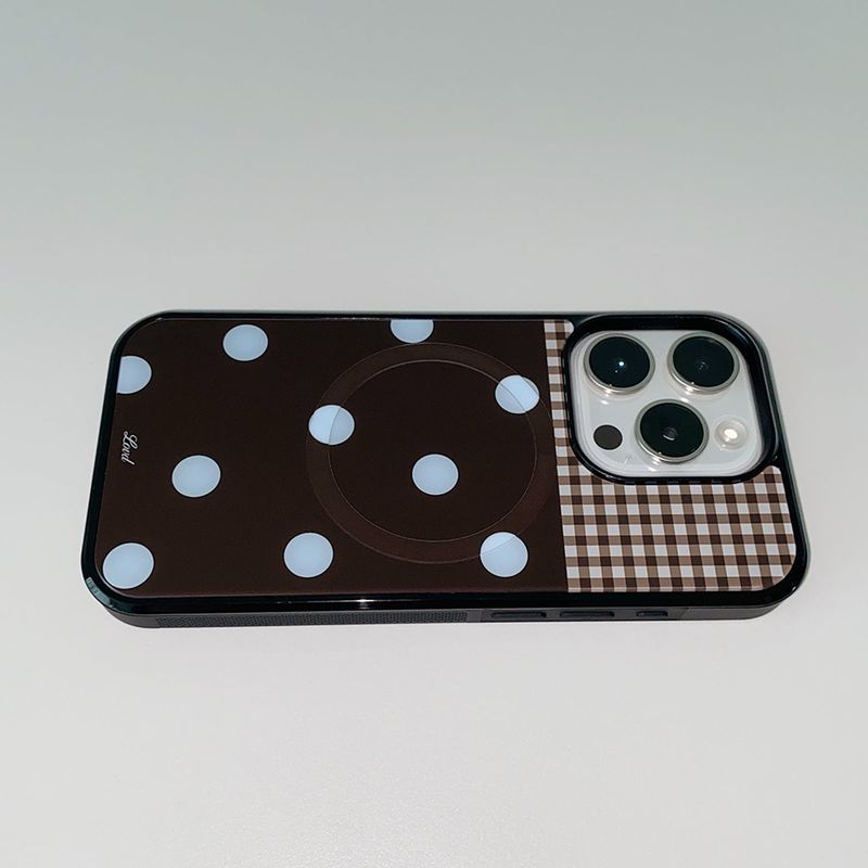 [MADE] DOT PATCH PHONE CASE BROWN (glass black bumper)