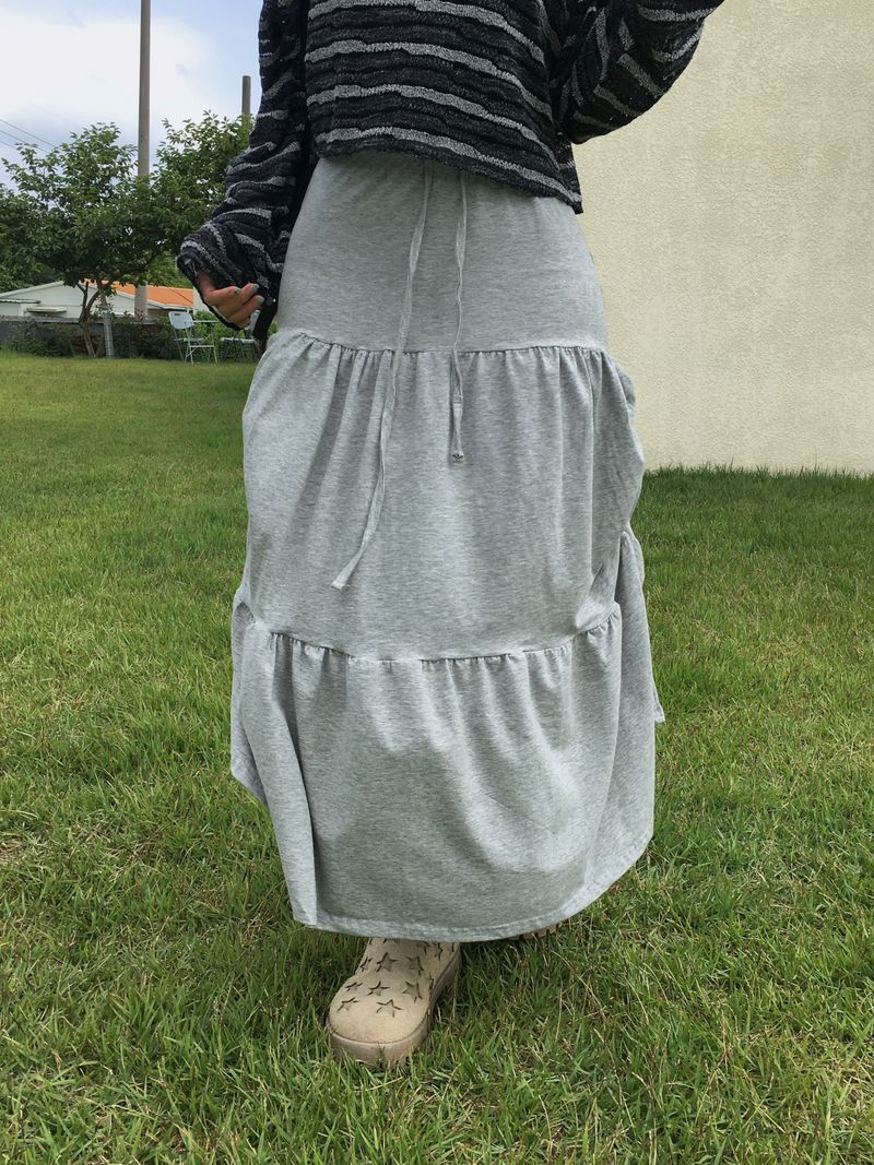Shuming Unbal Shirring Banding Long Skirt (2c)  