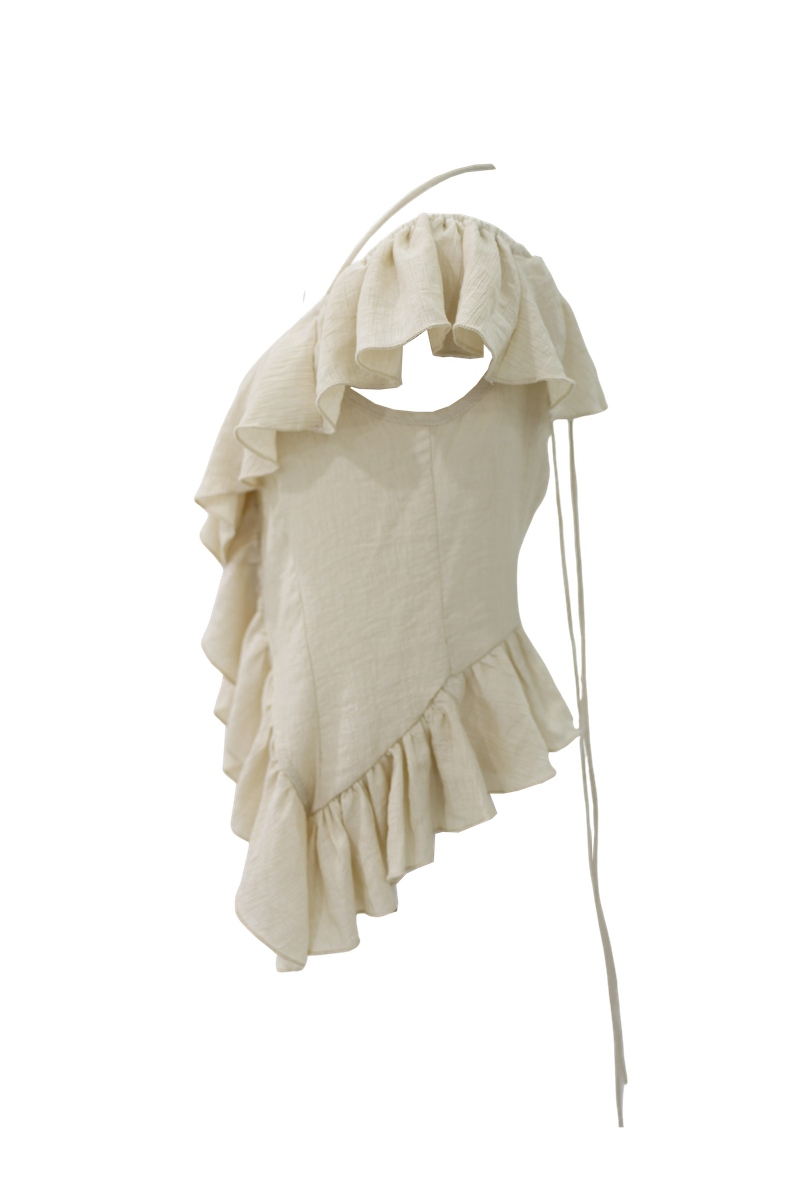 Rose corsage frill top (Black/Beige)