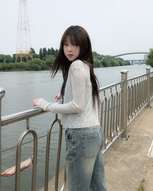 Tier Cat Washed Semi-Bootcut Denim Pants