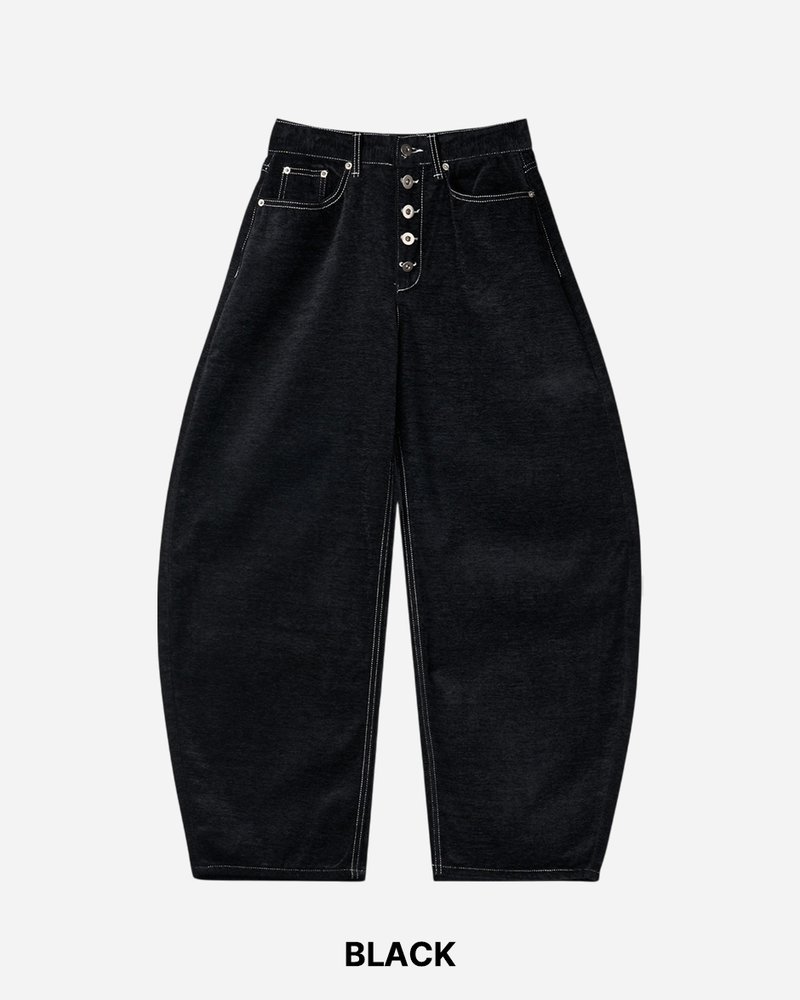 Button Curved Velvet Pants