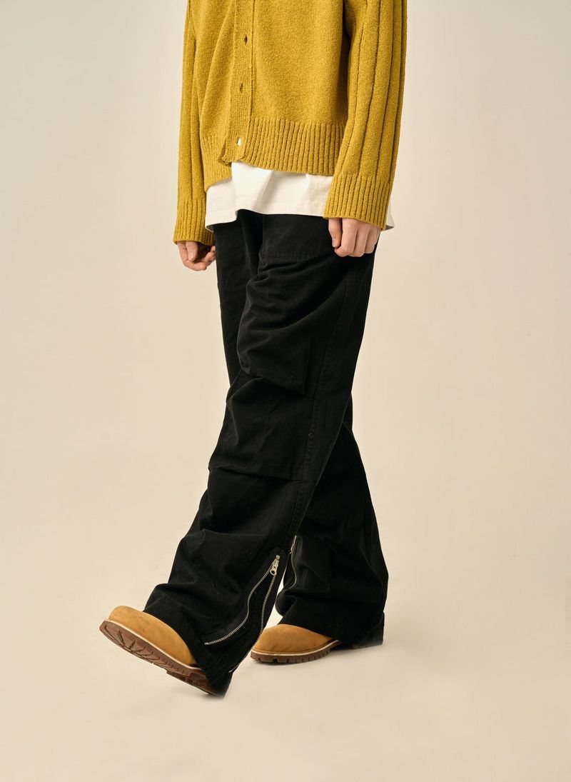 VINTAGE PINTUCK COTTON PANTS - BLACK
