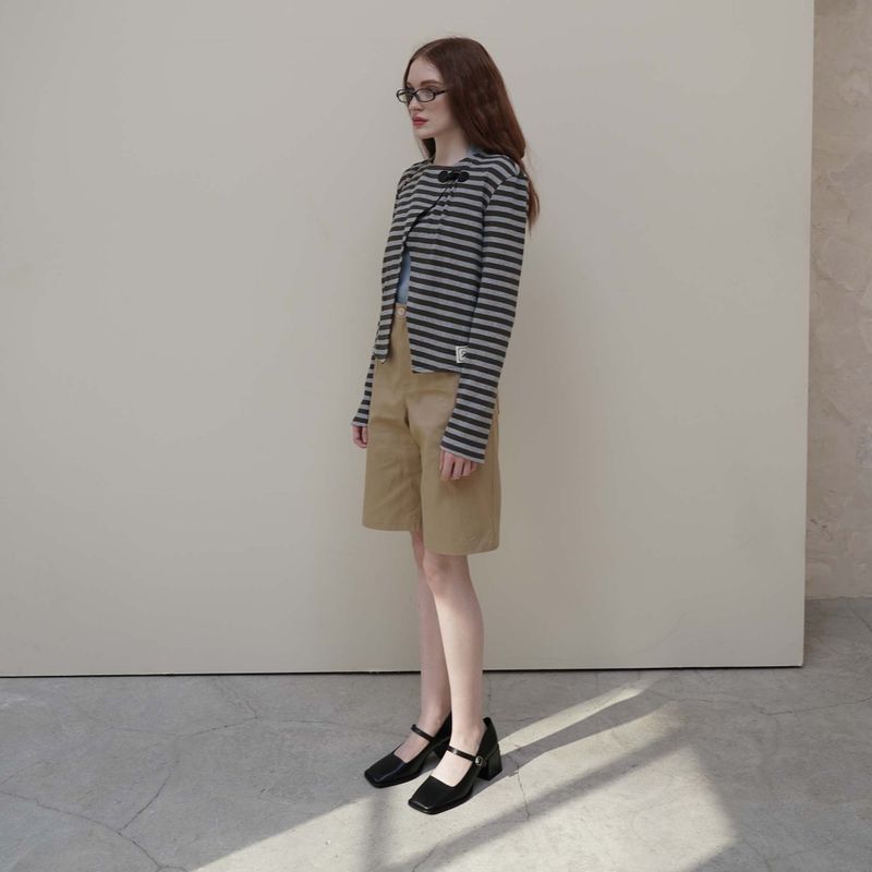 Beige Line Burmuda Pants