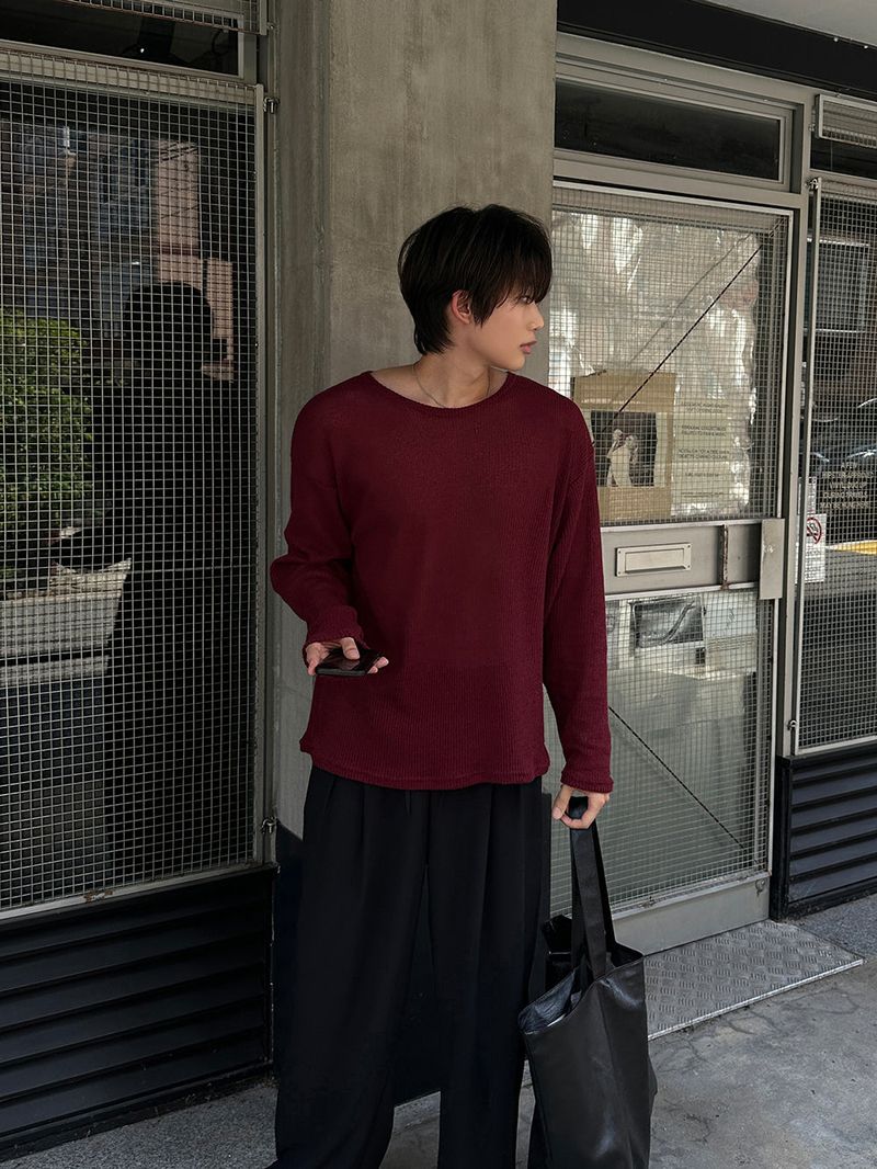 lemenne（ルメンヌ）の「LMN Roe Summer Boat Neck Oversized Knit Long Sleeve T-Shirt (4 colors)（Tops）」