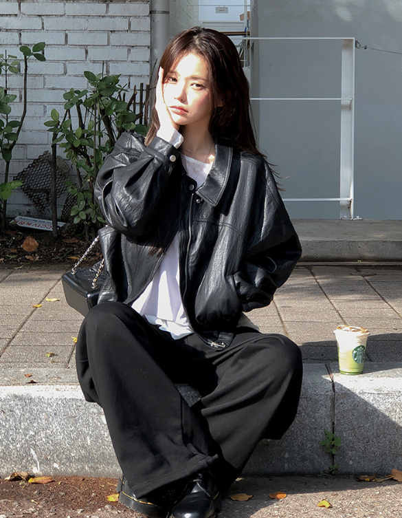 EW Collar Crop Leather Blouson (2color)